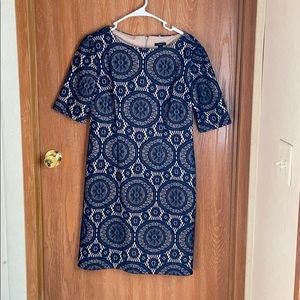 blue and cream dress